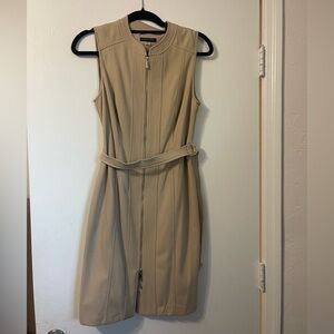 Tommy Hilfiger Beige Zip-Front Midi Dress